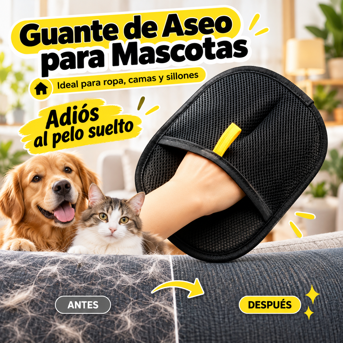 Guante quita pelos para sillón, auto y ropa
