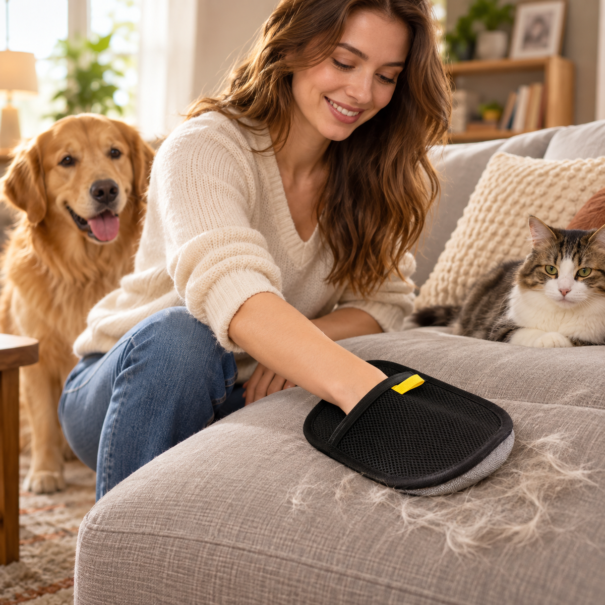 Guante quita pelos para sillón, auto y ropa